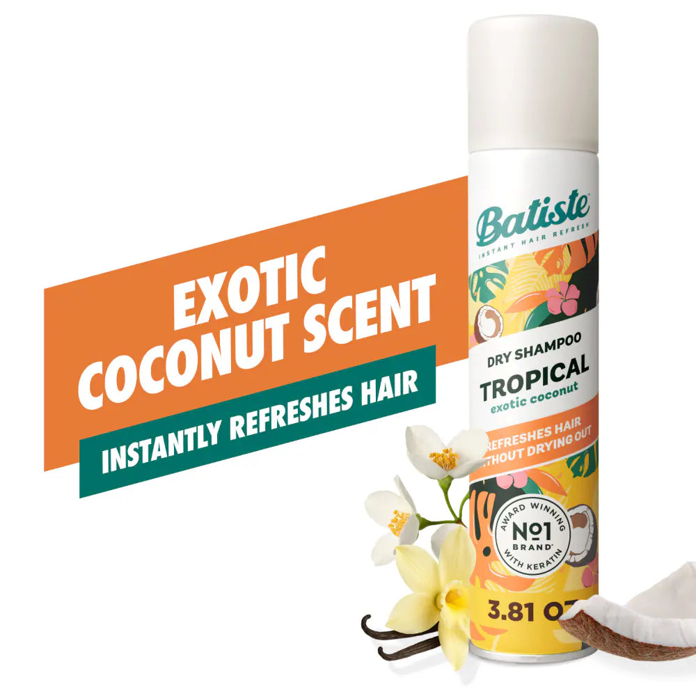 Batiste Tropical Dry Shampoo – Exotic Coconut, Instant Hair Refresh, Refreshes Hair Without Drying Out, 200 mL