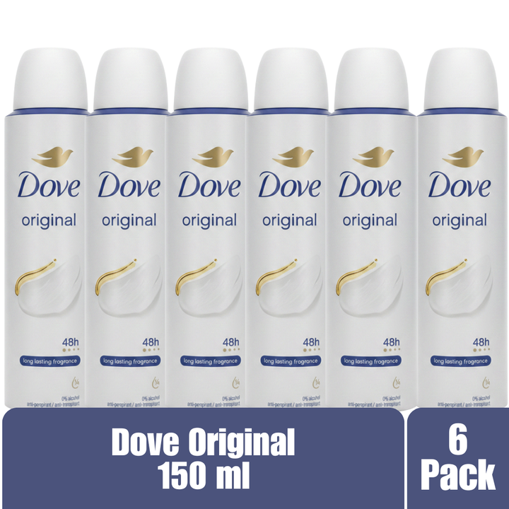Dove Original Antiperspirant Deodorant Aerosol Spray 48H Protection Long Lasting Fragrance 1/4 Moisturizing Cream 0% Alcohol 6-Pack