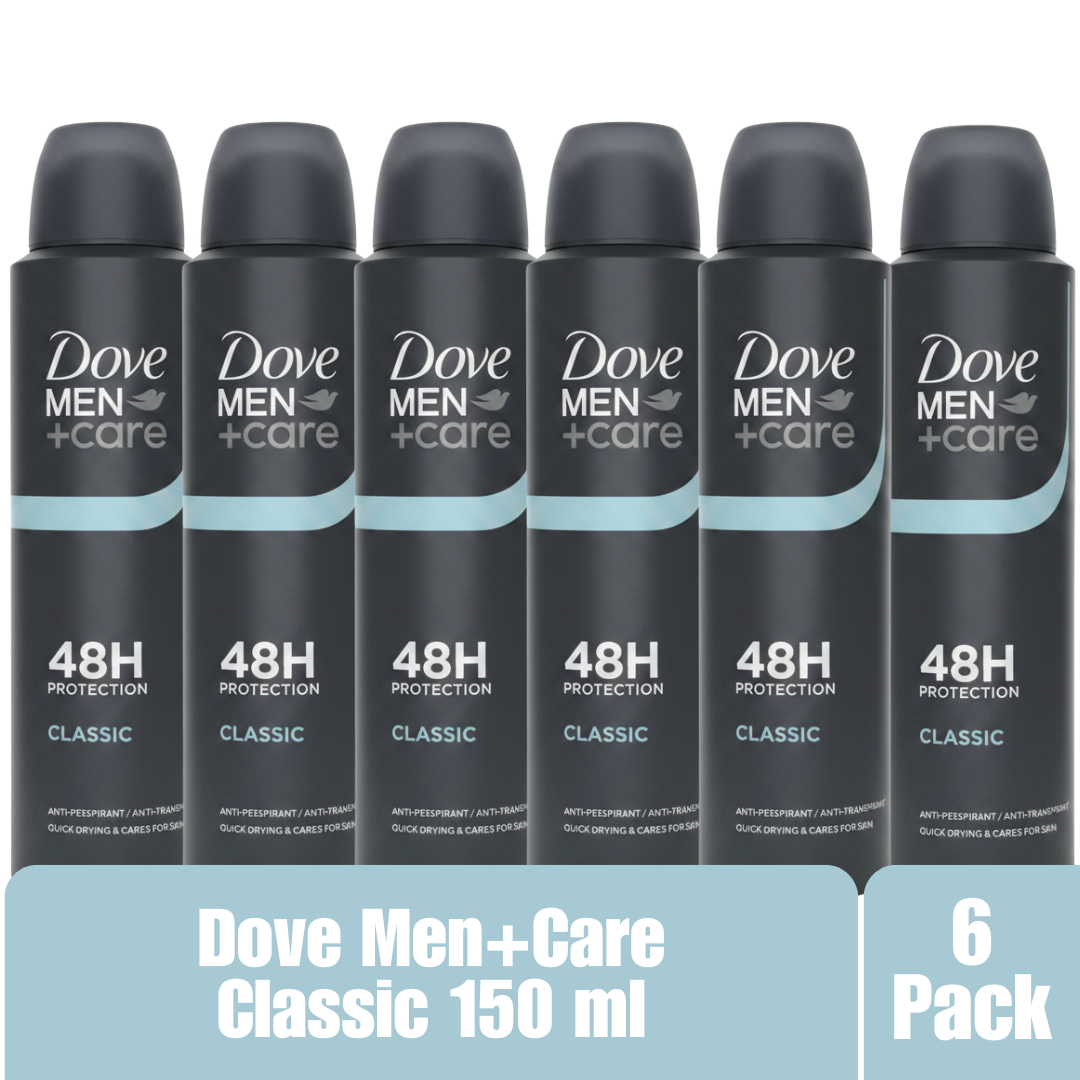 Dove Men+Care Classic Antiperspirant Deodorant Aerosol Spray 150ml 48H Protection Quick Drying Skin Care Formula 6-Pack