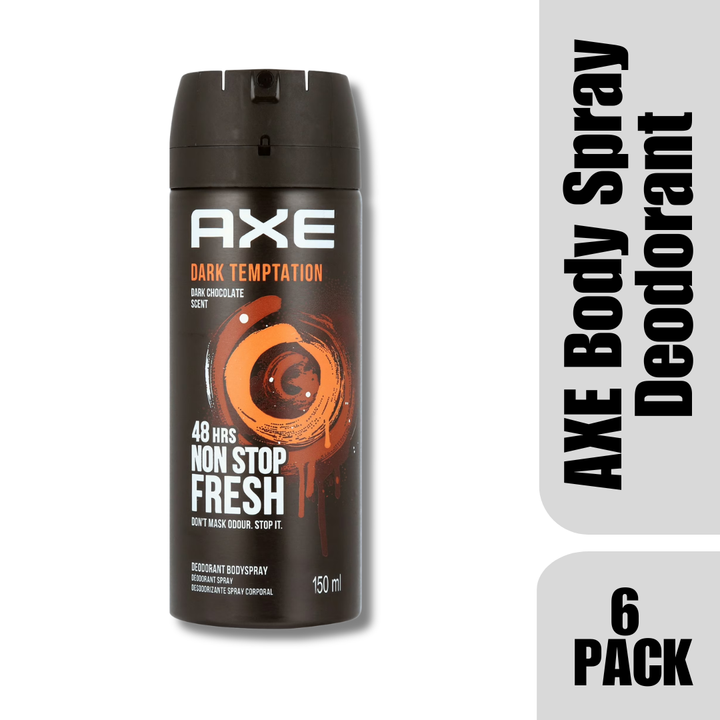 AXE Dark Temptation Body Spray Deodorant 150 mL – 48H Freshness (6 Pack)