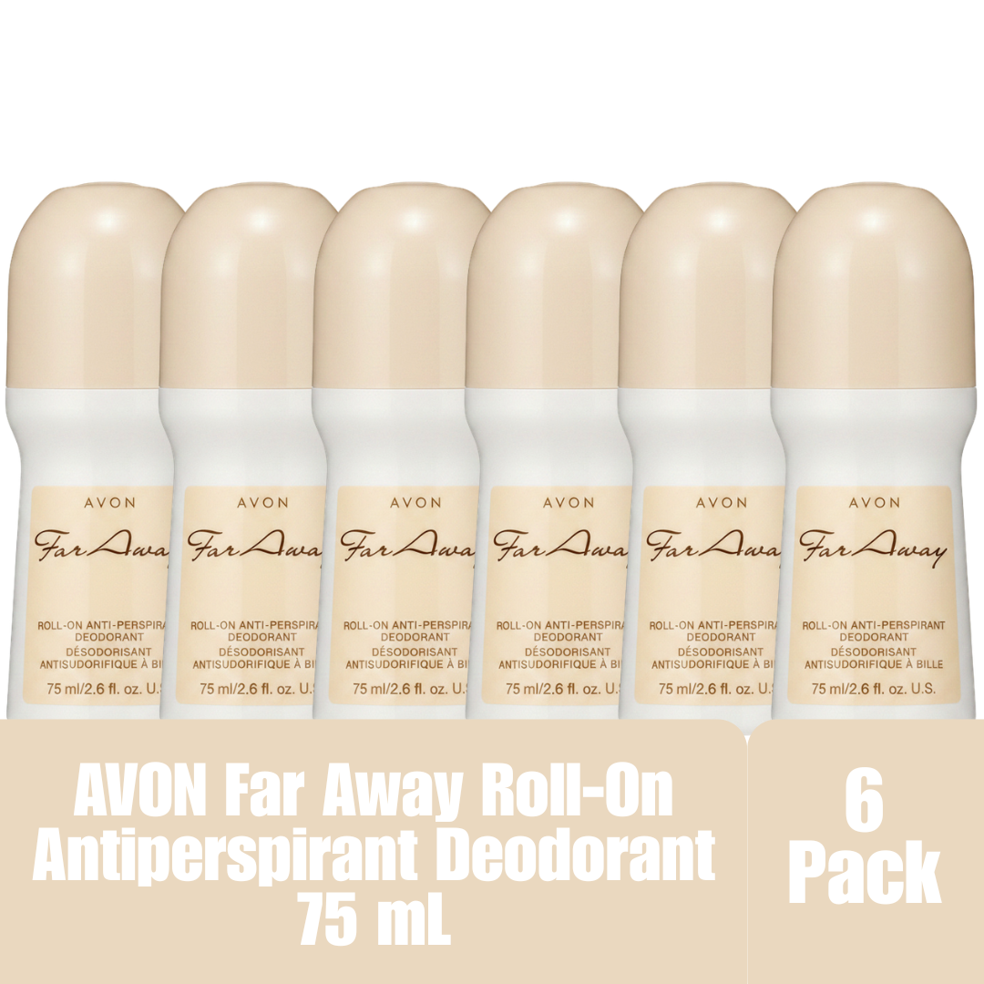 AVON Far Away Roll-On Antiperspirant Deodorant 75 mL / 2.6 fl oz Long-Lasting Odor & Wetness Protection 6-Pack