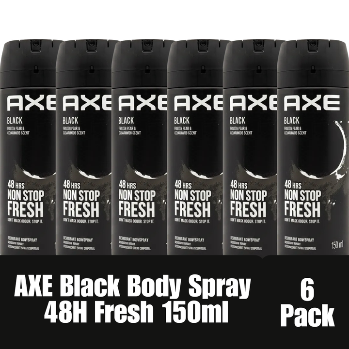 AXE Black Deodorant Body Spray Frozen Pear & Cedarwood Scent 48H Fresh 150ml (6-Pack) Imported