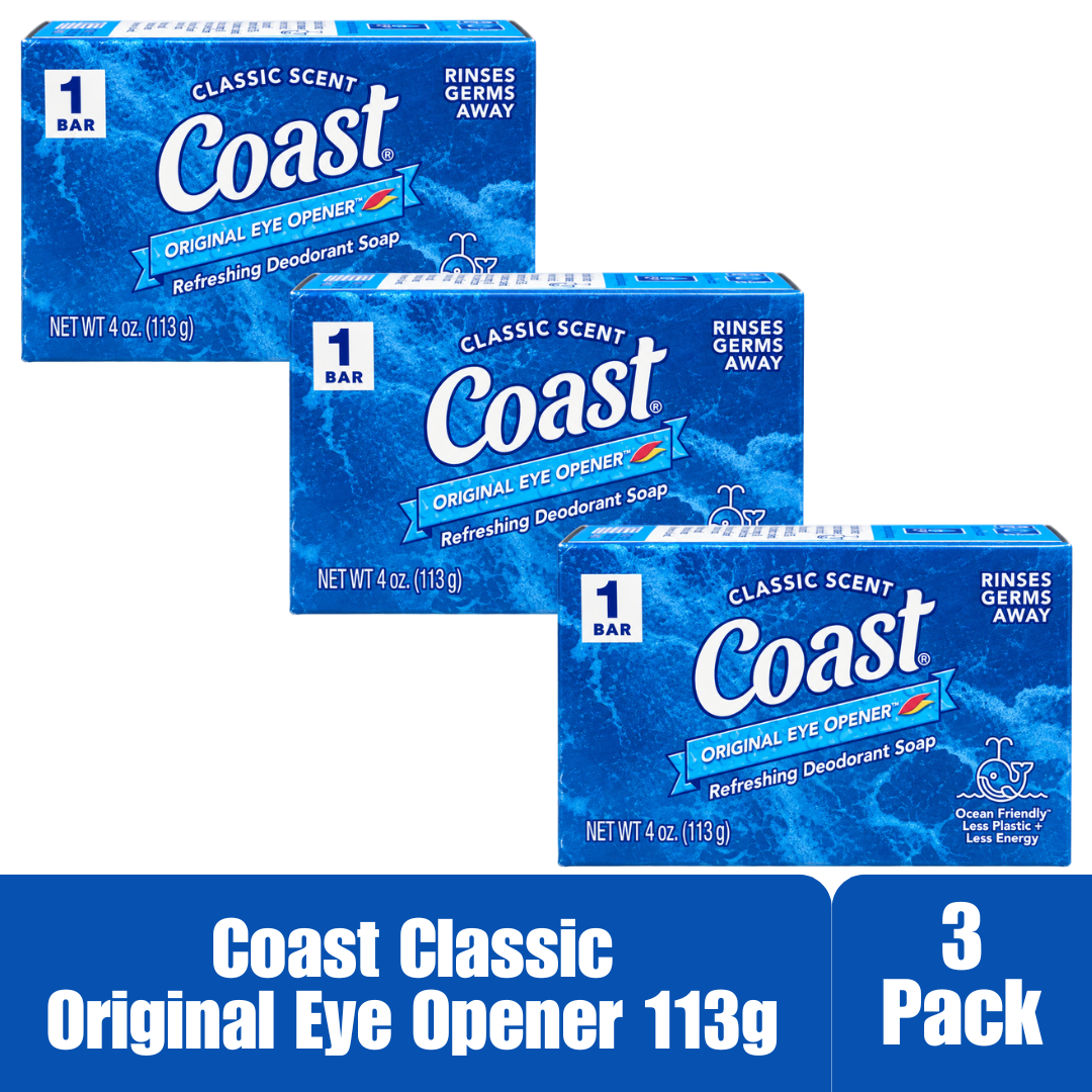 Coast Original Eye Opener Refreshing Deodorant Soap, Classic Scent, 4 oz (113g), 3-Pack