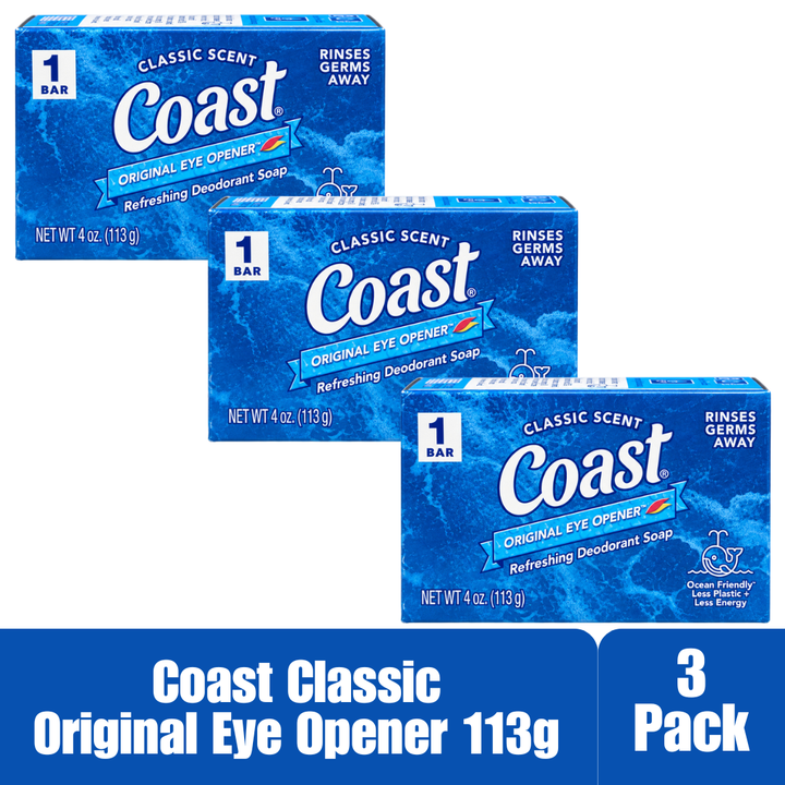 Coast Original Eye Opener Refreshing Deodorant Soap, Classic Scent, 4 oz (113g), 3-Pack