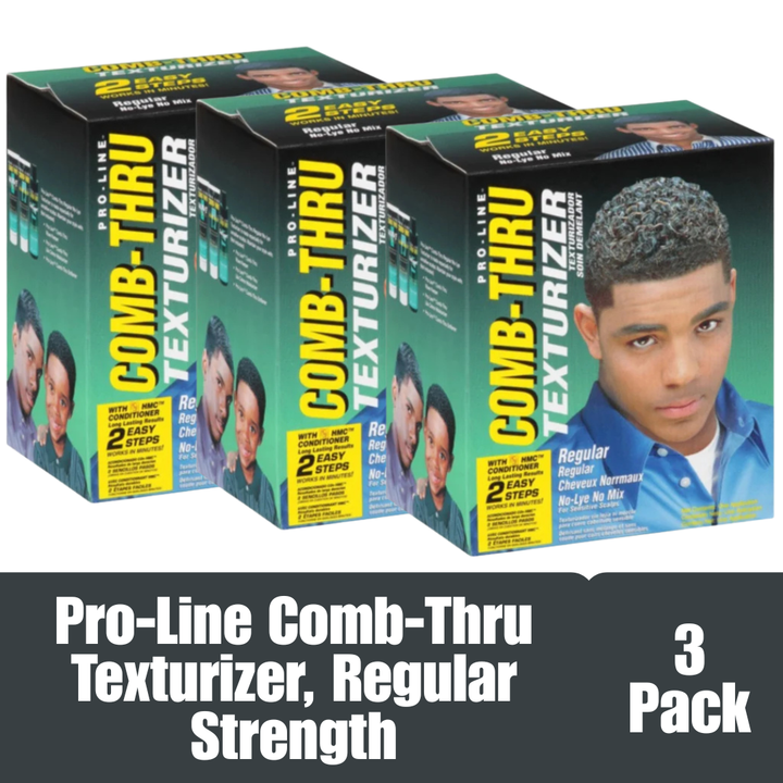 Pro-Line Comb-Thru Texturizer, Regular Strength, No-Lye Hair Texturizing Kit, 3-Pack
