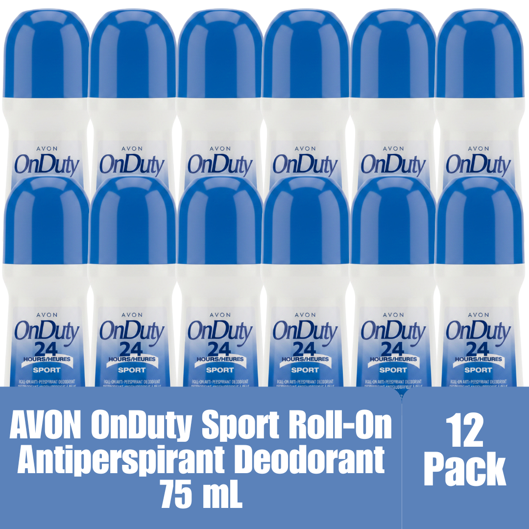 AVON OnDuty Sport Roll-On Antiperspirant Deodorant 24 Hour Protection 75 mL / 2.6 fl oz - 12 Pack