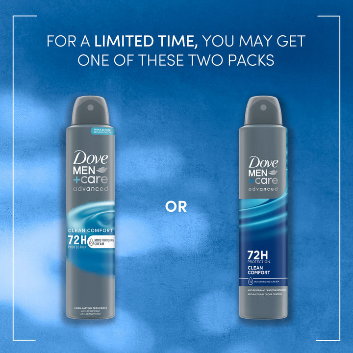 Dove Men+Care Advanced Clean Comfort Antiperspirant Spray 250 mL – 72H Protection, 6 Pack