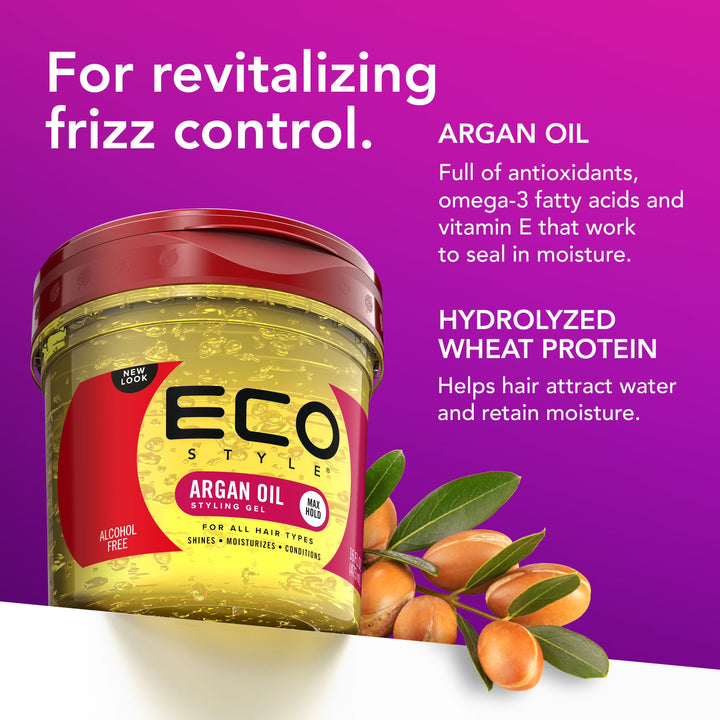 Eco Style Argan Oil Styling Gel Max Hold, Alcohol-Free, All Hair Types, 24 fl oz / 710 ml