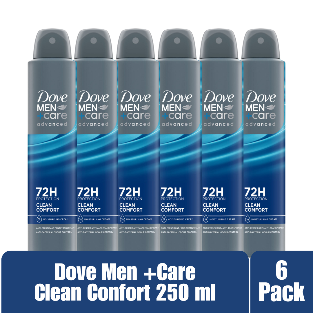 Dove Men+Care Advanced Clean Comfort Antiperspirant Spray 250 mL – 72H Protection, 6 Pack