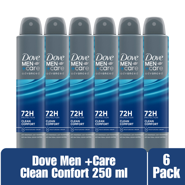 Dove Men+Care Advanced Clean Comfort Antiperspirant Spray 250 mL – 72H Protection, 6 Pack