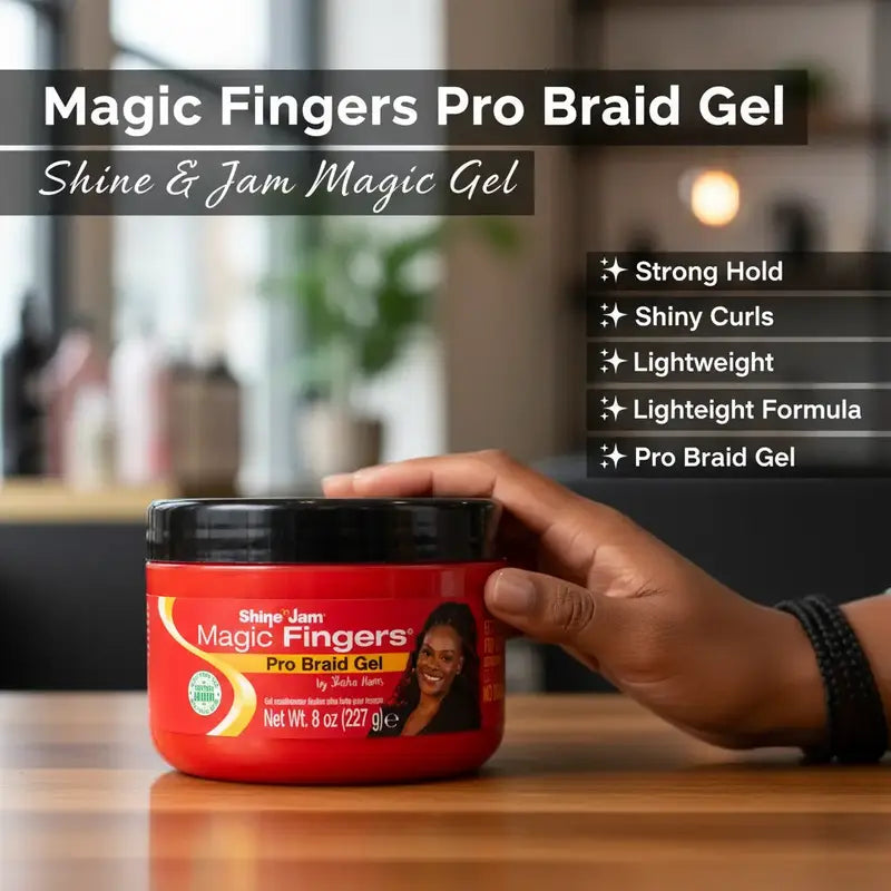 AmPro Shine ’n Jam Magic Fingers Pro Braids Gel 8 oz – Firm Hold & Non-Greasy Shine (2 Pack)