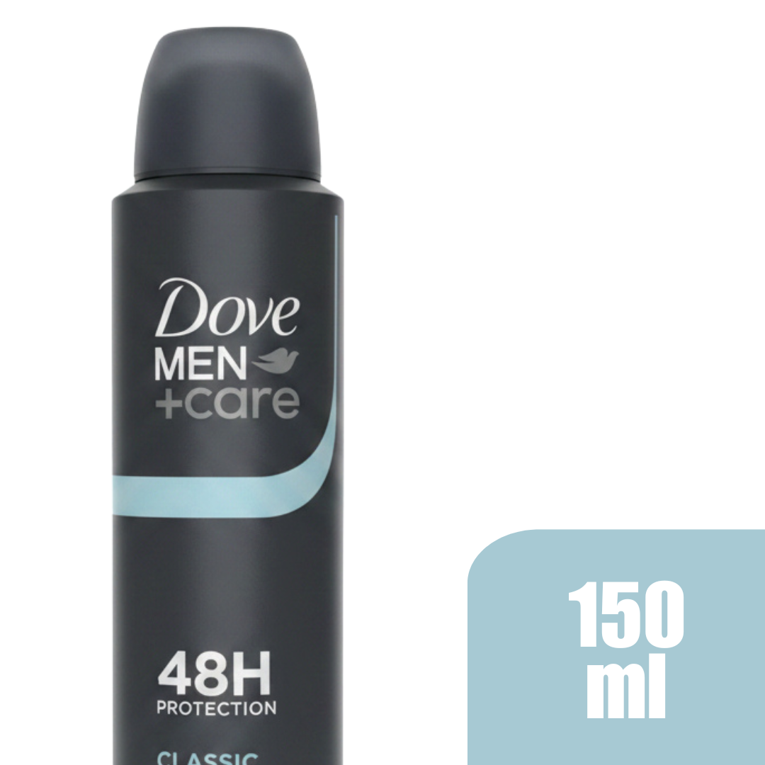 Dove Men+Care Classic Antiperspirant Deodorant Aerosol Spray 150ml 48H Protection Quick Drying Skin Care Formula 6-Pack