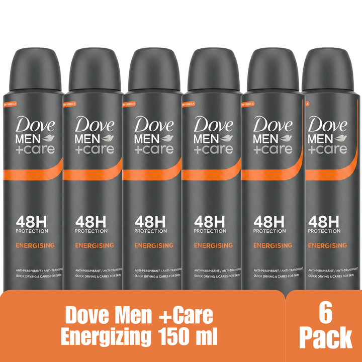 Dove Men+Care Energizing Antiperspirant Spray, 48H Protection, Quick-Drying Formula, Skin Care Technology, 150ml (Pack of 6)