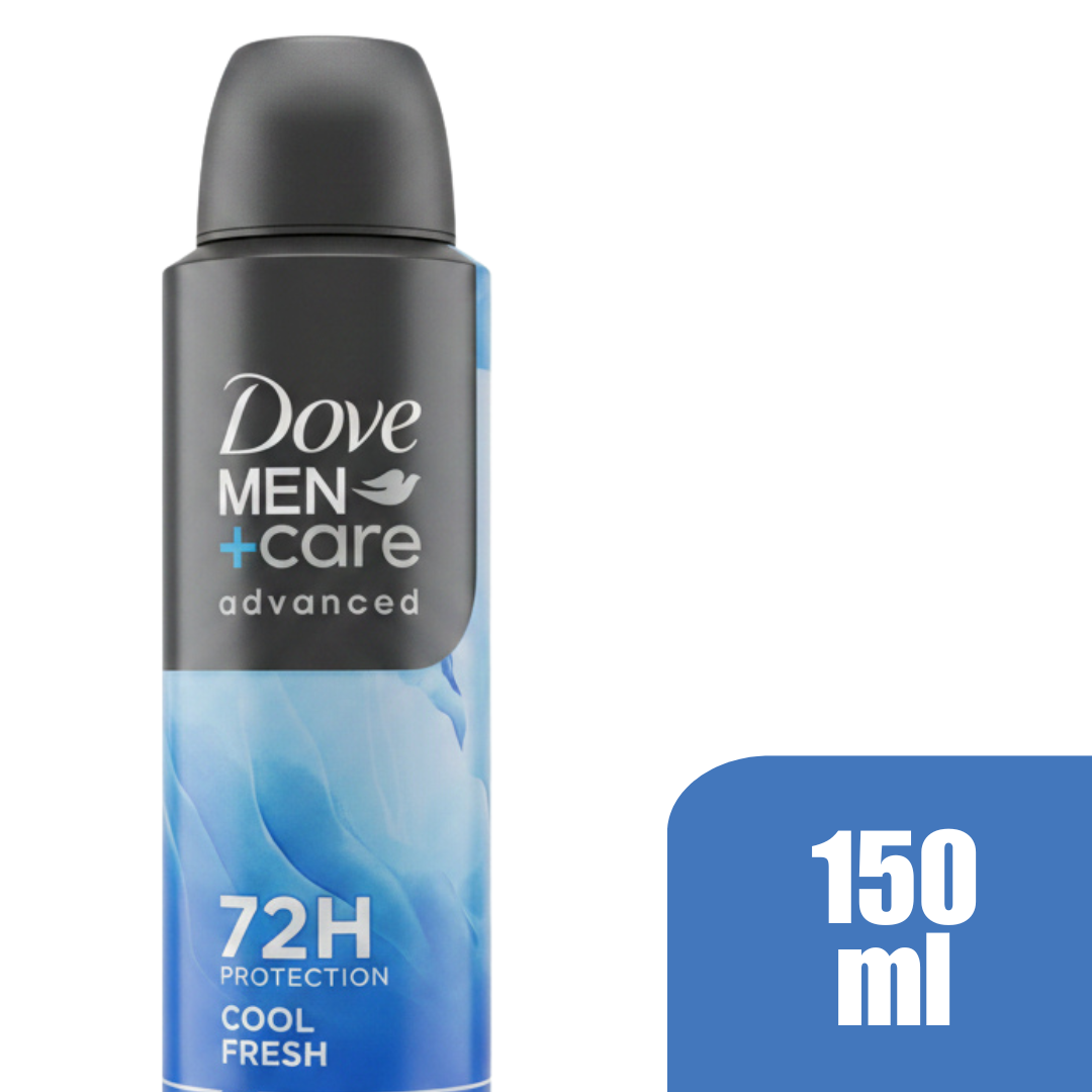 Dove Men+Care Advanced Cool Fresh Antiperspirant Deodorant Aerosol Spray 150ml 72H Protection Long-Lasting Aqua Scent Anti-Bacterial Odor Control 6-Pack