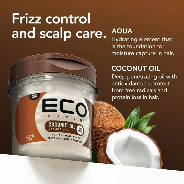 Eco Styler Coconut Oil Styling Gel – Strong Hold & Shine, 16 oz (Pack of 2)