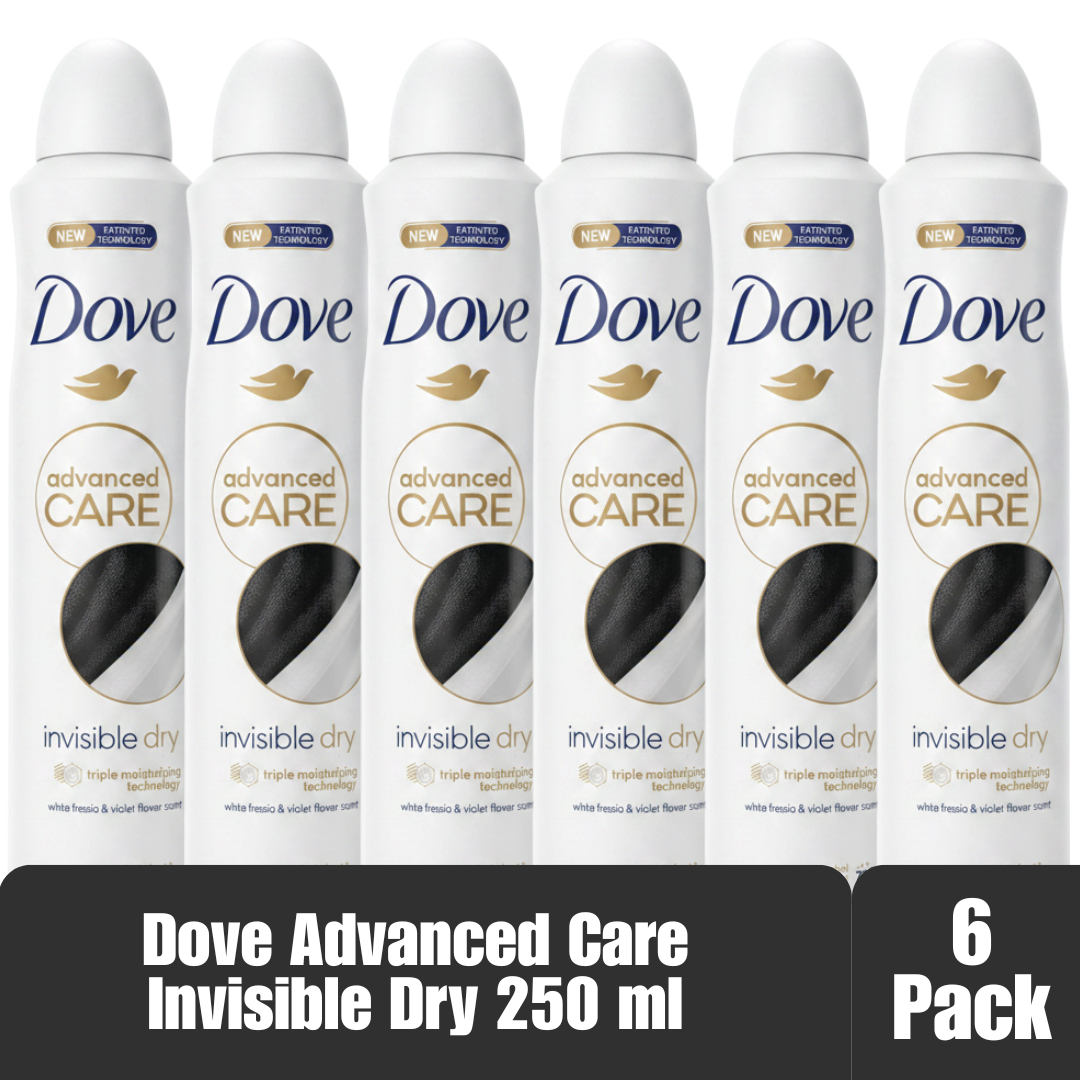 Dove Advanced Care Invisible Dry Antiperspirant Spray 250 mL White Freesia & Violet Flower 72H Protection 6-Pack