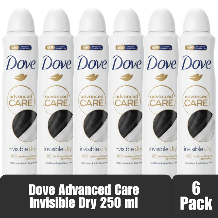Dove Advanced Care Invisible Dry Antiperspirant Spray 250 mL White Freesia & Violet Flower 72H Protection 6-Pack