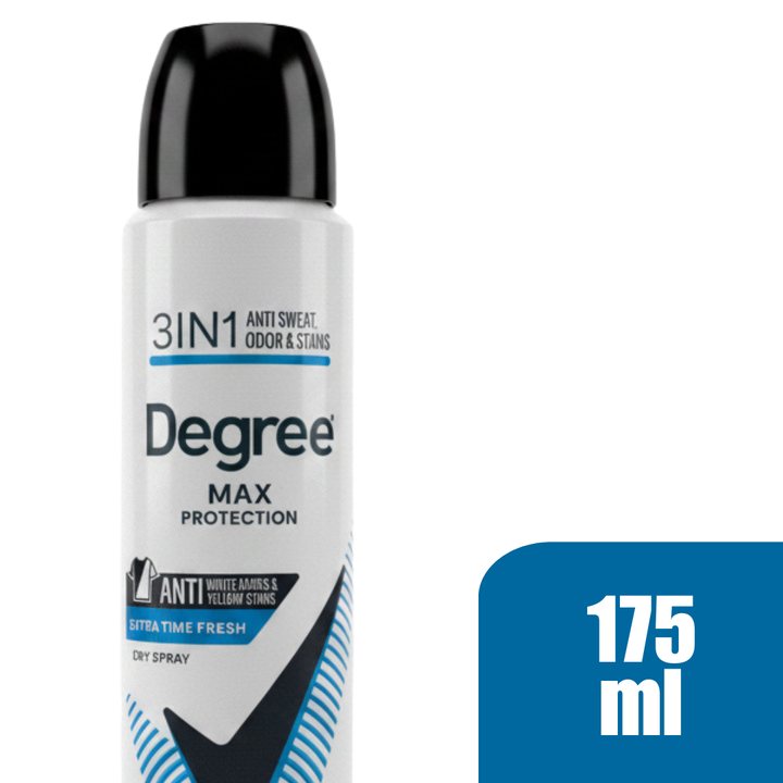 Degree Men MAX Protection 3-in-1 Antiperspirant Deodorant Dry Spray 4.8oz/175ml Anti Sweat Odor & Stains Anti White Marks Yellow Stain Control 4-Pack