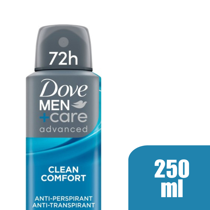 Dove Men+Care Advanced Clean Comfort Antiperspirant Spray 250 mL – 72H Protection, 6 Pack