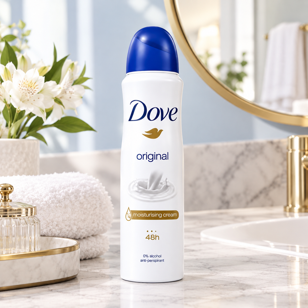 Dove Original 48H Antiperspirant Deodorant Spray, 1/4 Moisturising Cream, 250ml – 6-Pack