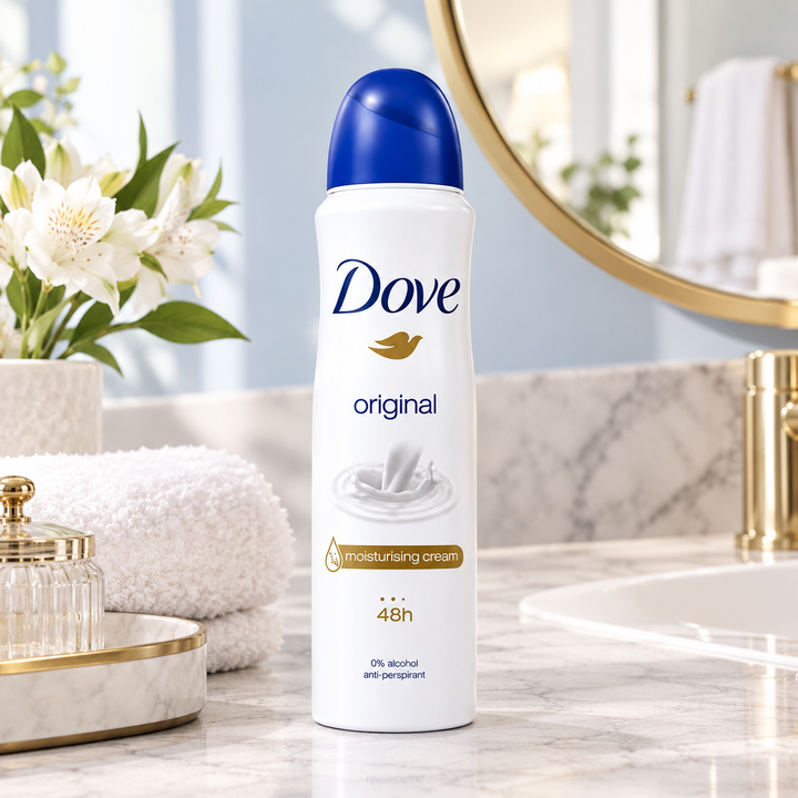 Dove Original 48H Antiperspirant Deodorant Spray, 1/4 Moisturising Cream, 250ml – 6-Pack