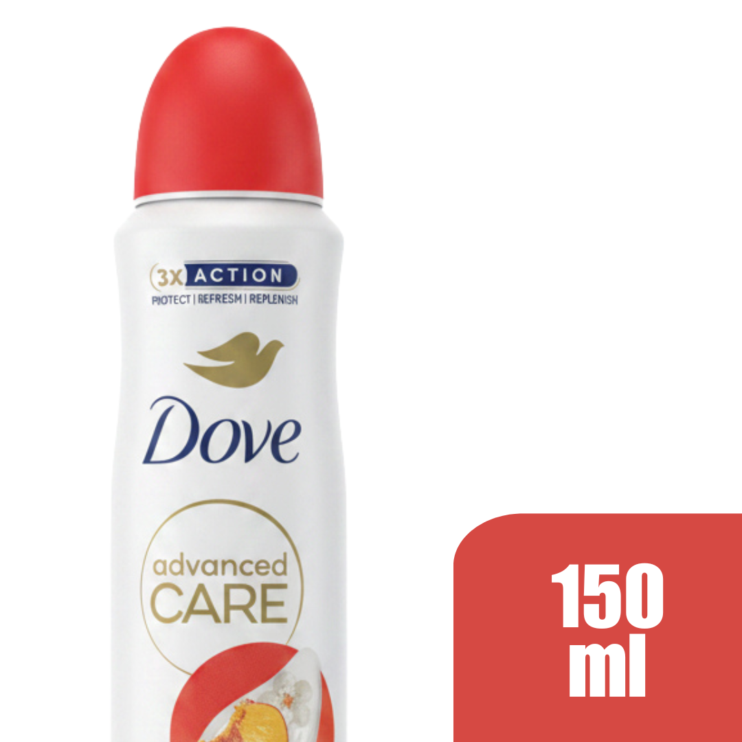 Dove Advanced Care Go Fresh Peach & White Blossom Antiperspirant Spray, 72H Protection, Pro-Ceramide Technology, 0% Alcohol, 150ml (Pack of 6)