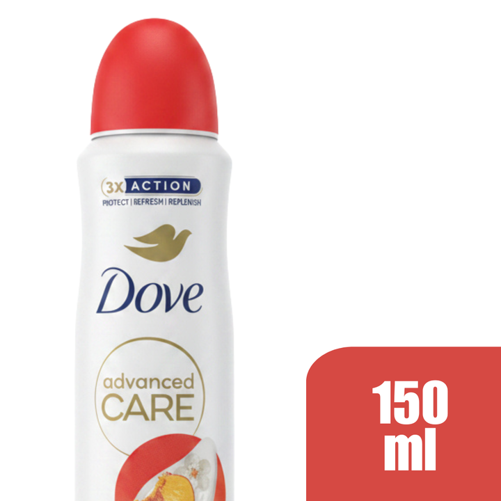 Dove Advanced Care Go Fresh Peach & White Blossom Antiperspirant Spray, 72H Protection, Pro-Ceramide Technology, 0% Alcohol, 150ml (Pack of 6)
