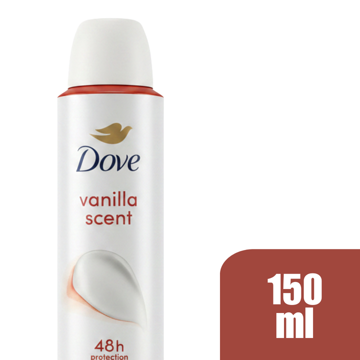 Dove Vanilla Antiperspirant Deodorant Spray, 48H Protection, 1/4 Moisturizing Cream, 0% Alcohol, Long-Lasting Freshness, 150ml (Pack of 6)
