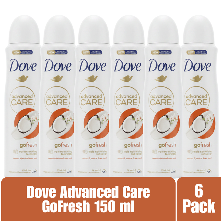 Dove Advanced Care Go Fresh Antiperspirant Deodorant Aerosol Spray Coconut & Jasmine Flower 72H Protection 0% Alcohol Triple Moisturizing Technology 6-Pack