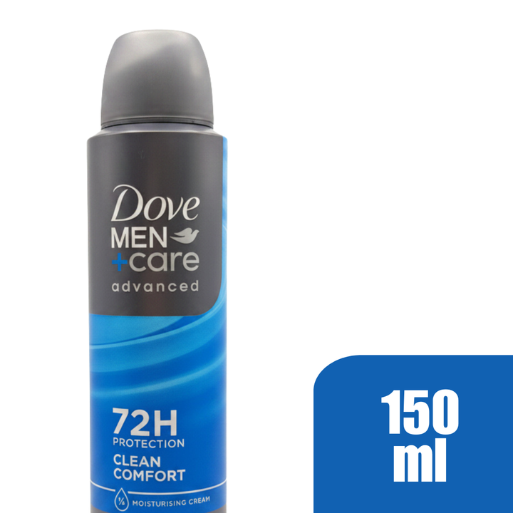 Dove Men+Care Clean Comfort Antiperspirant Spray, 72H Protection, 1/4 Moisturizing Cream, Antibacterial Odor Control, 150ml (Pack of 6)