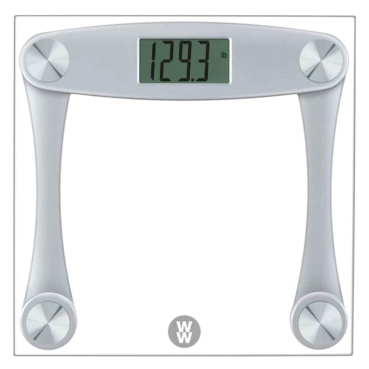 Weight Watchers by Conair Digital Glass Bathroom Scale | Body Weight Scale with Easy-to-Read Display, 400 lb Capacity, Non-Slip Feet, Silver Frame