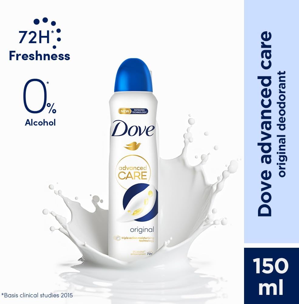 Dove Advanced Care Original Antiperspirant Spray 150 mL – 0% Alcohol (6 Pack)