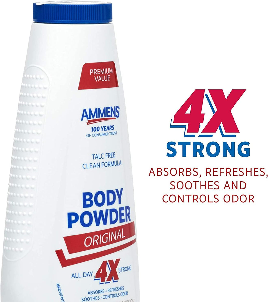 Ammens Body Powder Original Scent 11 oz – Talc Powder for Moisture & Odor Control (3 Pack)