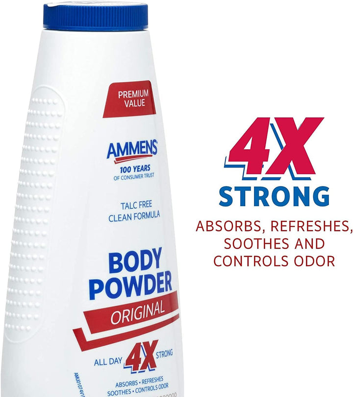 Ammens Body Powder Original Scent 11 oz – Talc Powder for Moisture & Odor Control (3 Pack)