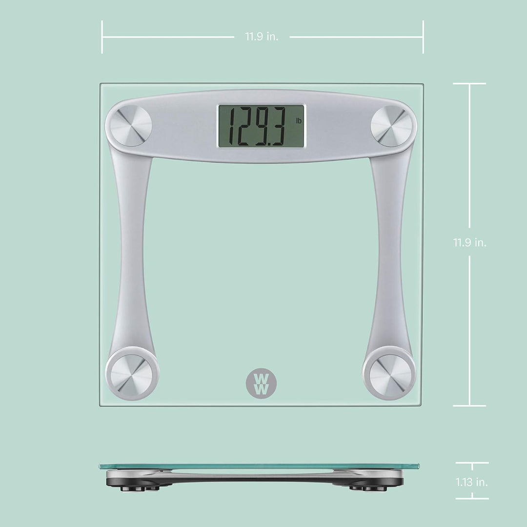 Weight Watchers by Conair Digital Glass Bathroom Scale | Body Weight Scale with Easy-to-Read Display, 400 lb Capacity, Non-Slip Feet, Silver Frame