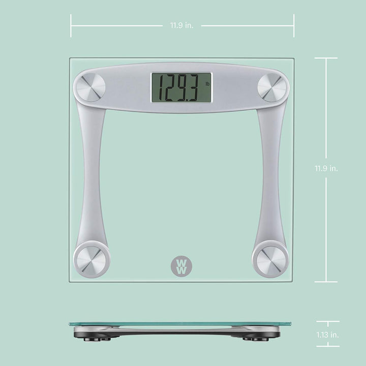 Weight Watchers by Conair Digital Glass Bathroom Scale | Body Weight Scale with Easy-to-Read Display, 400 lb Capacity, Non-Slip Feet, Silver Frame