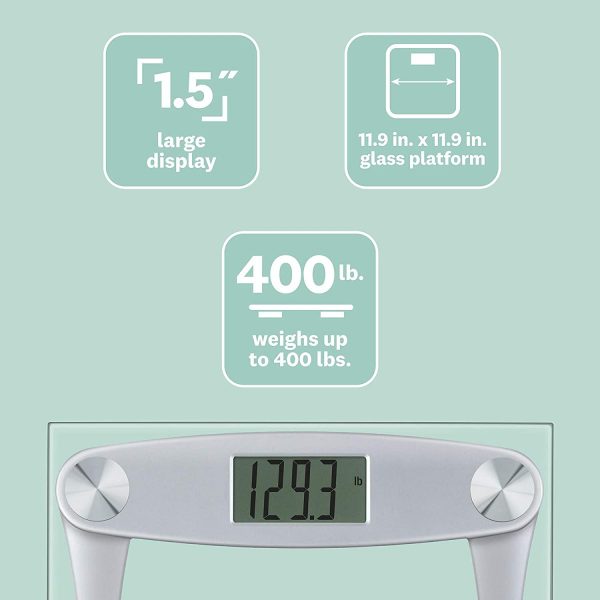 Weight Watchers by Conair Digital Glass Bathroom Scale | Body Weight Scale with Easy-to-Read Display, 400 lb Capacity, Non-Slip Feet, Silver Frame