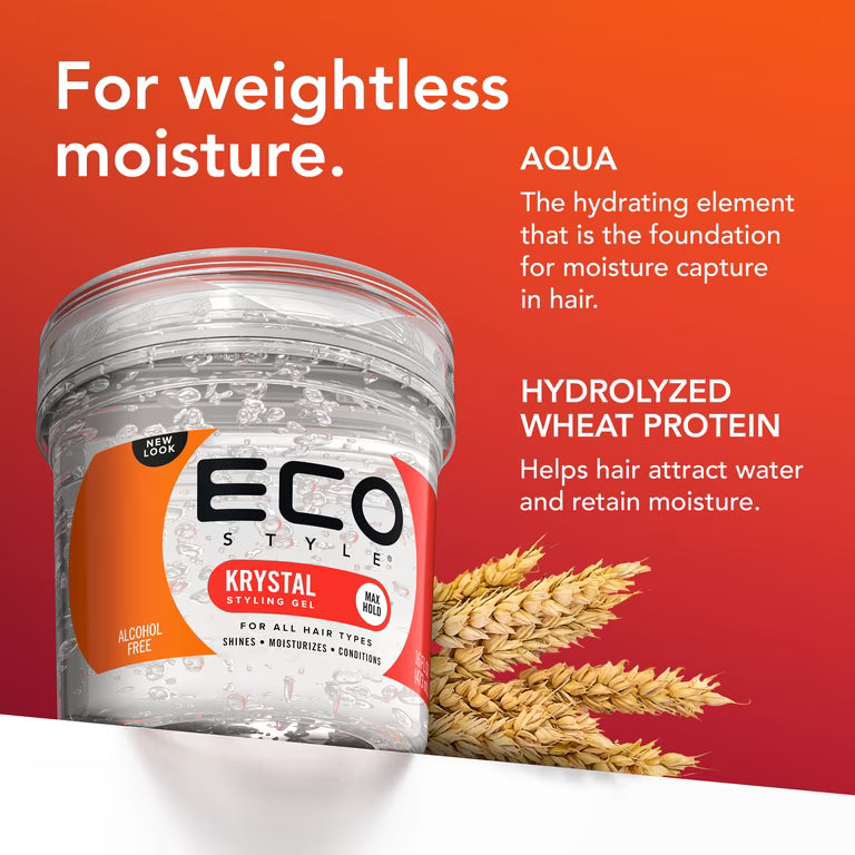 Eco Style Krystal Styling Gel Max Hold for All Hair Types Alcohol Free 80 oz (5 lb / 2268g)