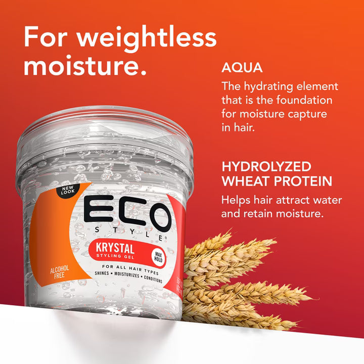 Eco Style Krystal Styling Gel Max Hold for All Hair Types Alcohol Free 80 oz (5 lb / 2268g)