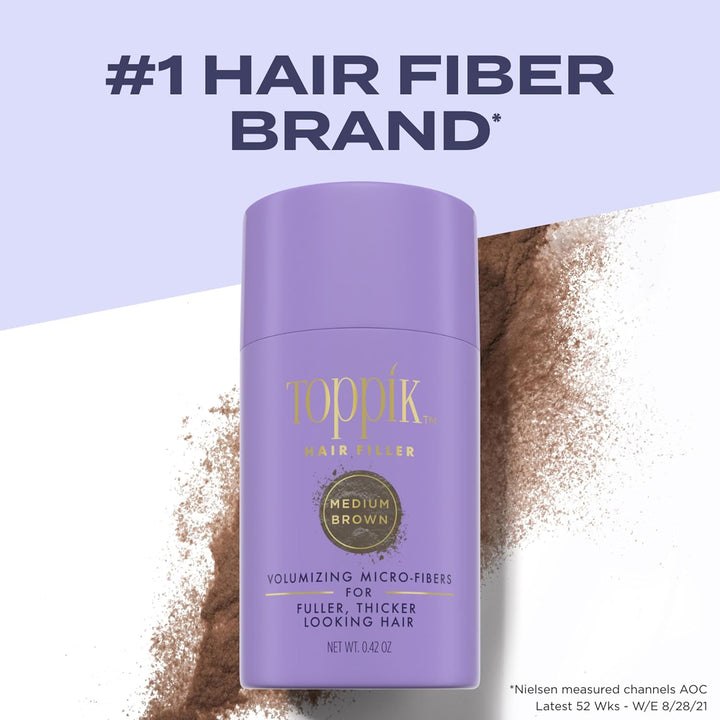 Toppik Hair Building Fibers - Medium Brown, 0.42 oz / 12.5g | Volumizing Micro-Fibers for Instant Fuller, Thicker Looking Hair