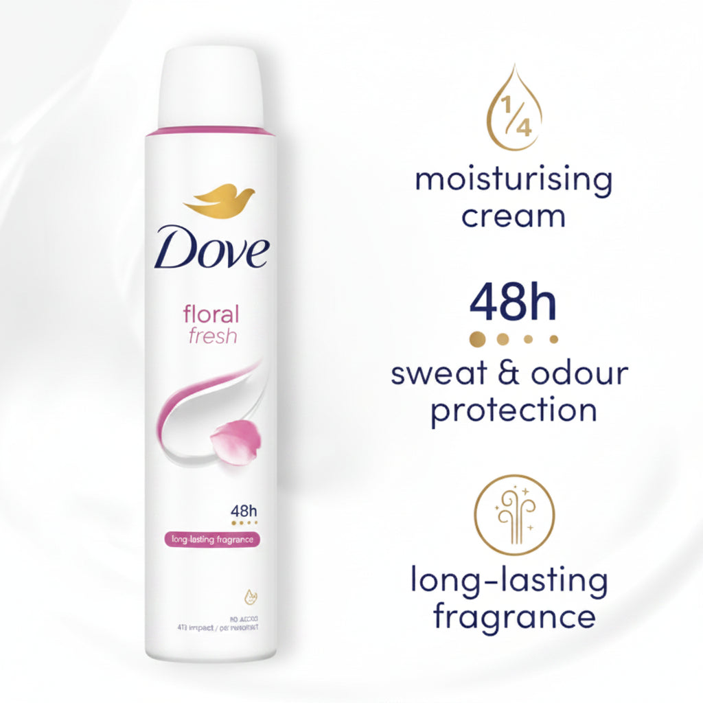 Dove Floral Fresh Antiperspirant Deodorant Spray, 48-Hour Protection, Alcohol-Free, 150ml (6-Pack)