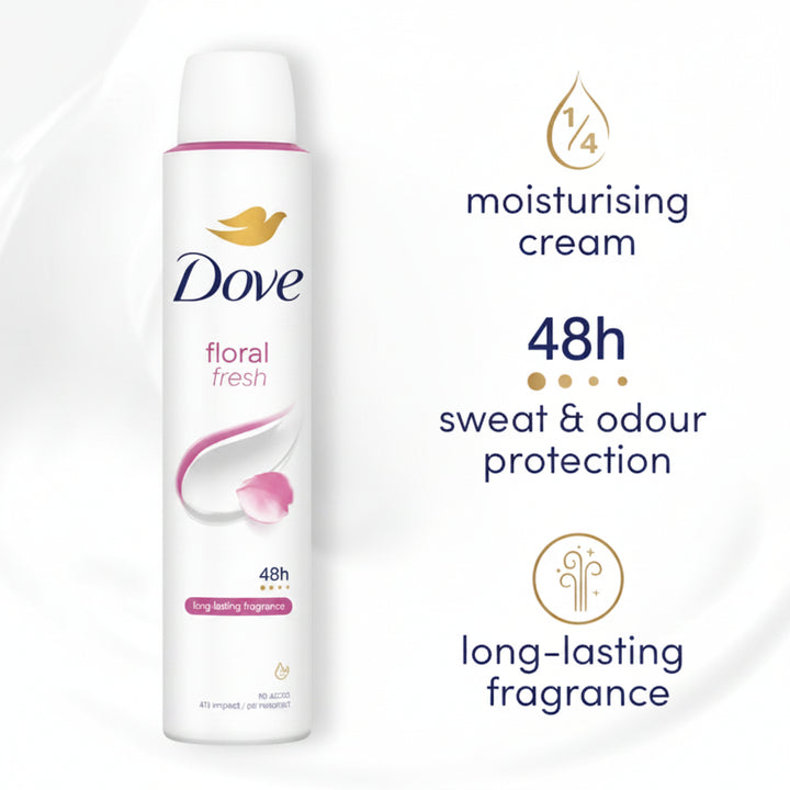 Dove Floral Fresh Antiperspirant Deodorant Spray, 48-Hour Protection, Alcohol-Free, 150ml (6-Pack)