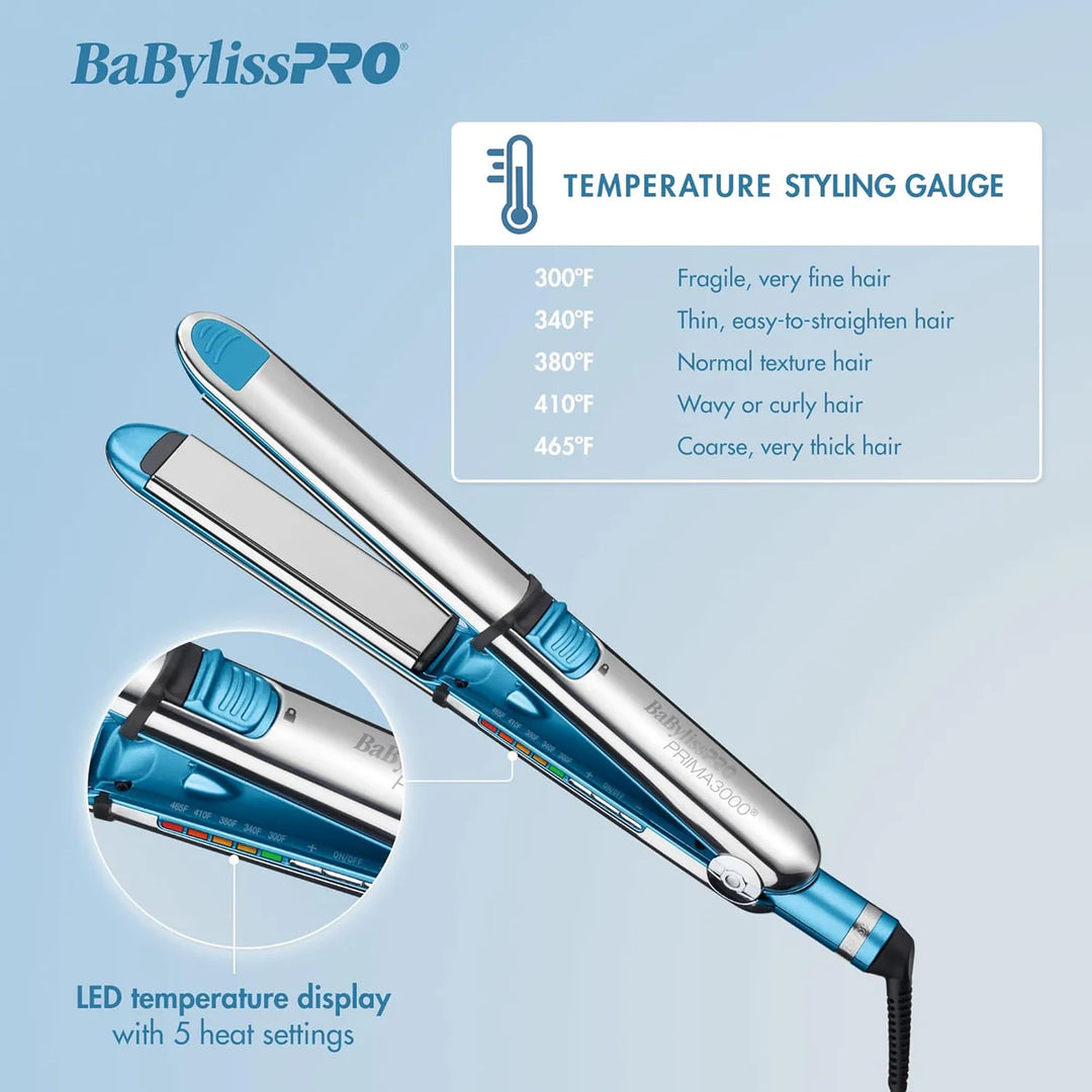 BaBylissPRO Nano Titanium Prima3100 1" Styling Iron Dual Voltage 465°F BNT3100TUC
