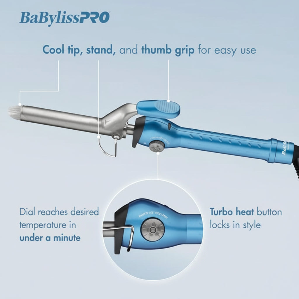 BaBylissPRO Nano Titanium 1.5" Spring Curling Iron 450°F Professional Hair Curler BNT150S