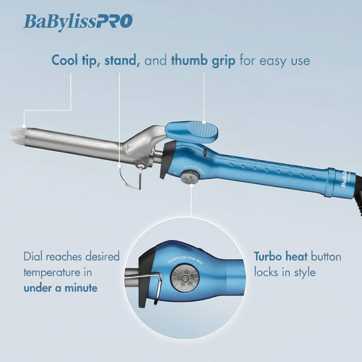 BaBylissPRO Nano Titanium 1.5" Spring Curling Iron 450°F Professional Hair Curler BNT150S