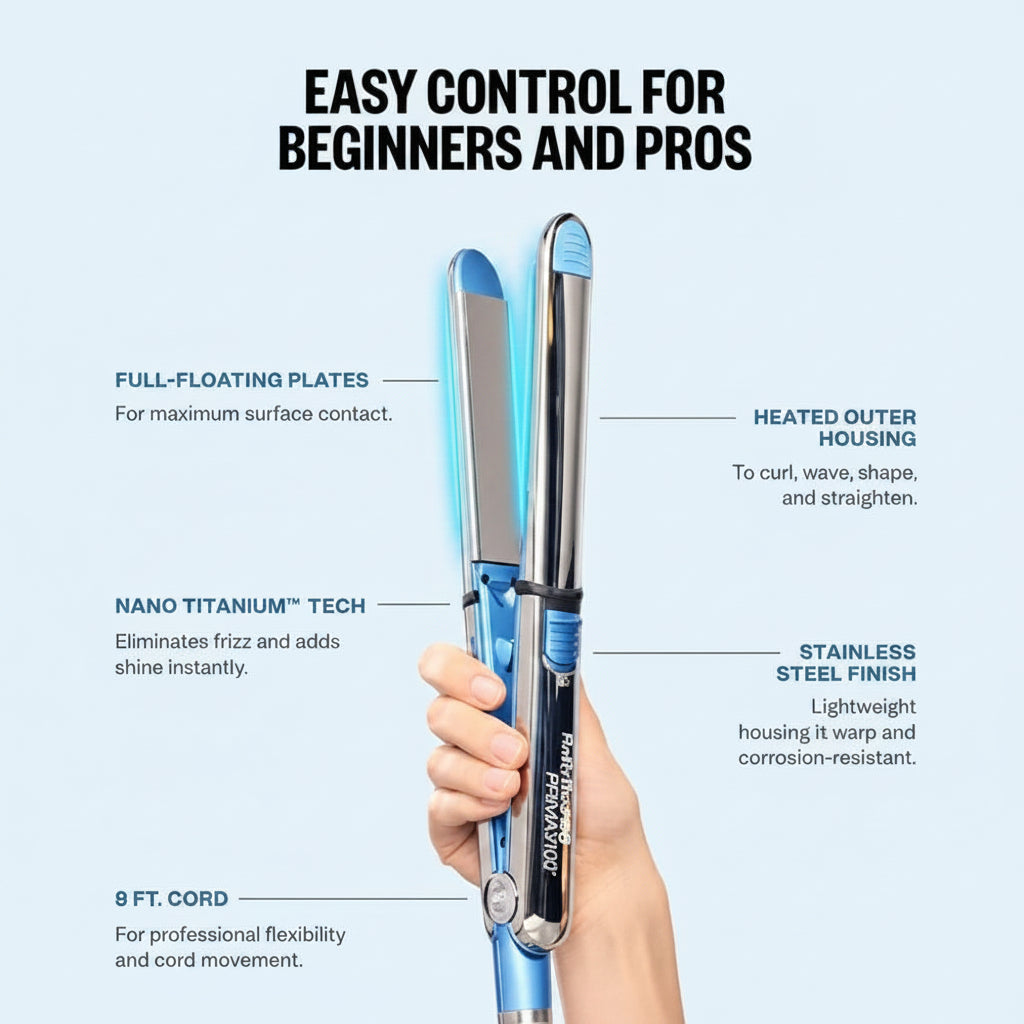 BaBylissPRO Nano Titanium Prima3100 1" Styling Iron Dual Voltage 465°F BNT3100TUC