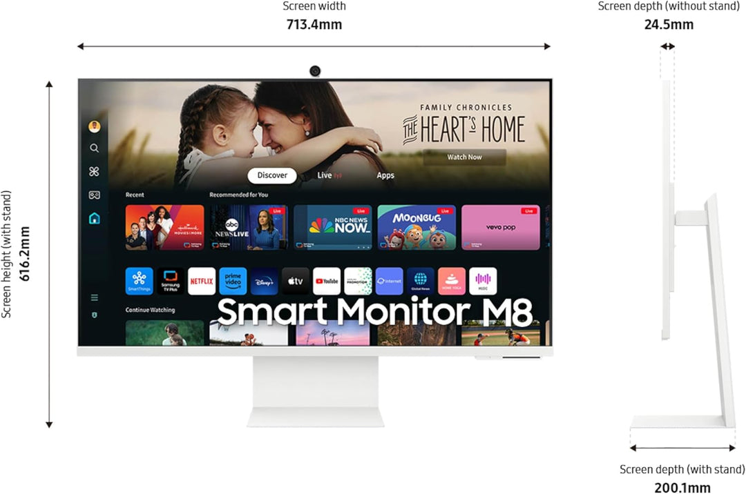 SAMSUNG 32" Smart Monitor M8 (M80D) Series – 4K UHD Streaming Smart Monitor with SlimFit Camera, Built-in Speakers, USB-C, Ergonomic Stand & Smart TV Apps | LS32DM801UNXZA 2024