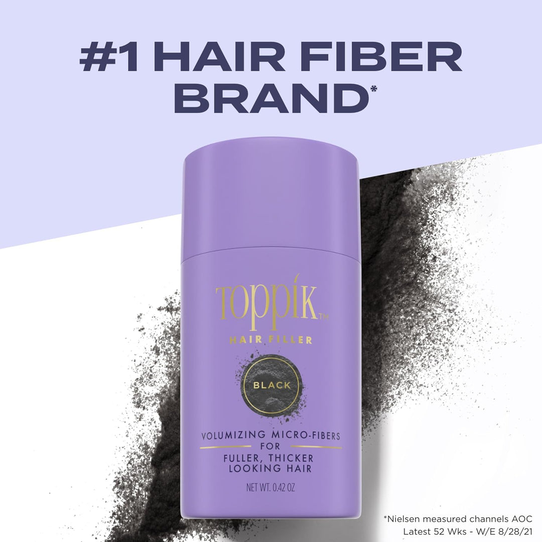 Toppik Hair Building Fibers - Black, 0.42 oz / 12.5g | Volumizing Micro-Fibers for Instant Fuller, Thicker Looking Hair