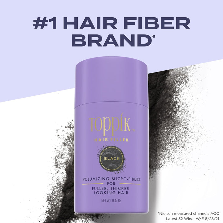 Toppik Hair Building Fibers - Black, 0.42 oz / 12.5g | Volumizing Micro-Fibers for Instant Fuller, Thicker Looking Hair