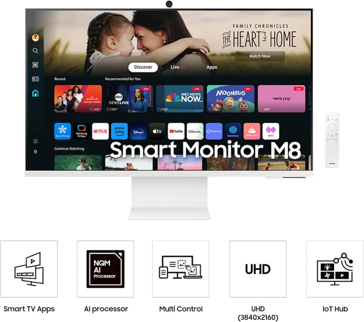 SAMSUNG 32" Smart Monitor M8 (M80D) Series – 4K UHD Streaming Smart Monitor with SlimFit Camera, Built-in Speakers, USB-C, Ergonomic Stand & Smart TV Apps | LS32DM801UNXZA 2024